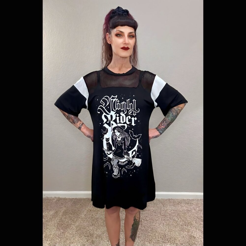 NWOT Killstar Nightrider Dress Witch Tunic Goth Punk Whimsgoth Black & White L - Picture 7 of 14